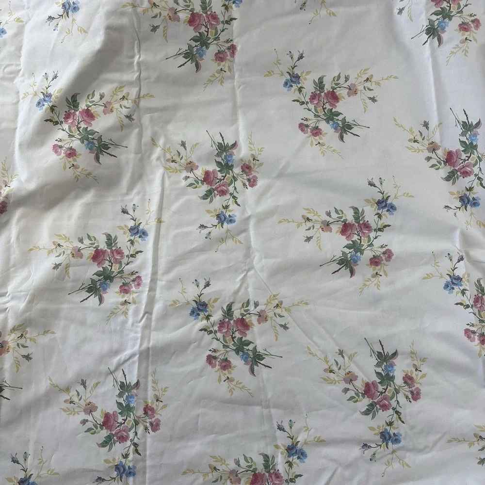 Lauren Ralph Lauren King Flat Sheet Sateen Cottagecore White Pink Blue Floral